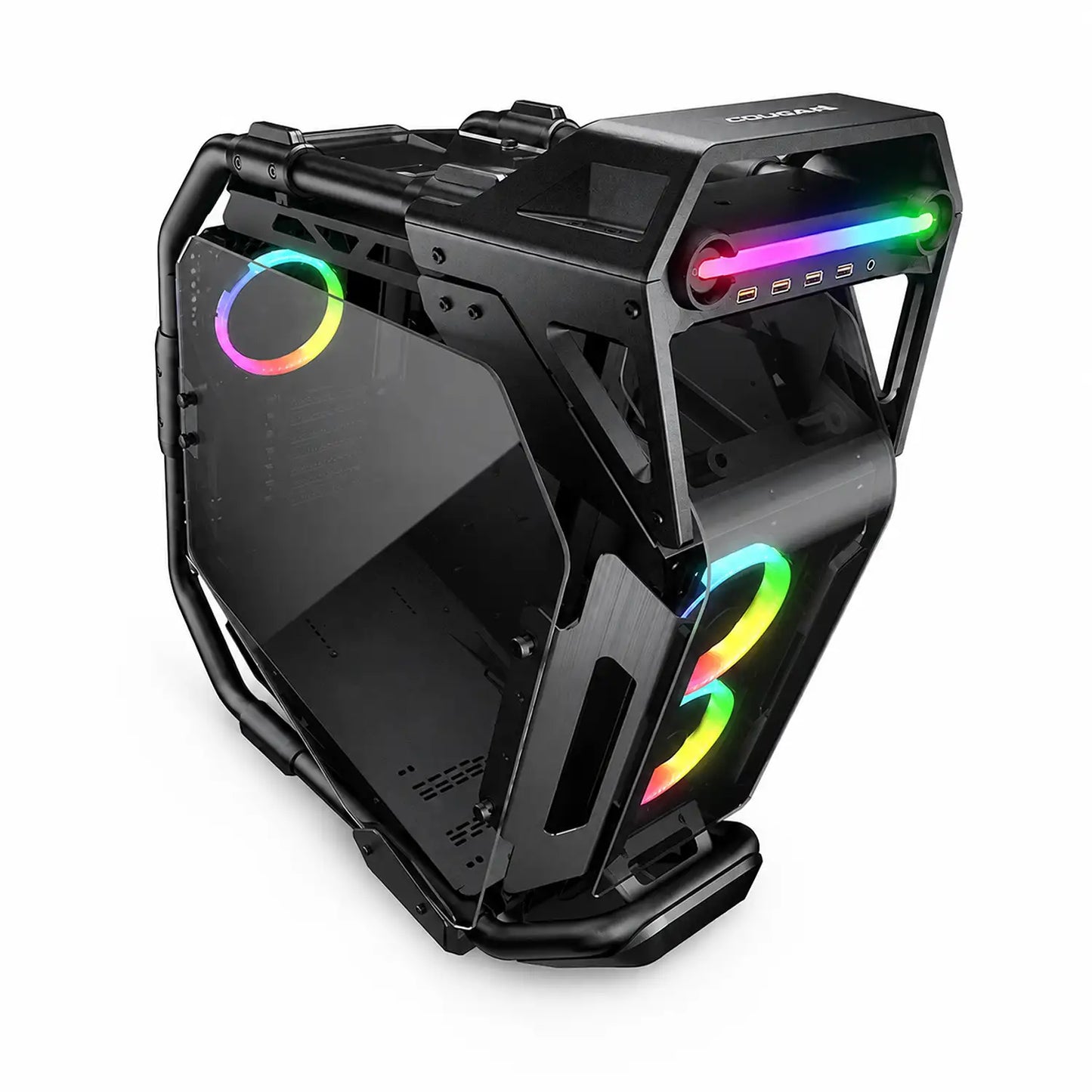 COUGAR Cratus mid tower PC case with ARGB lighting and tempered glass gaming cabinet front three-quarter view -tpstech.in