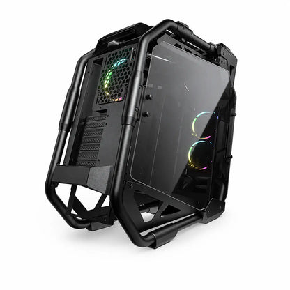 COUGAR Cratus mid tower PC case rear three-quarter view showing open frame design and ARGB fan -tpstech.in