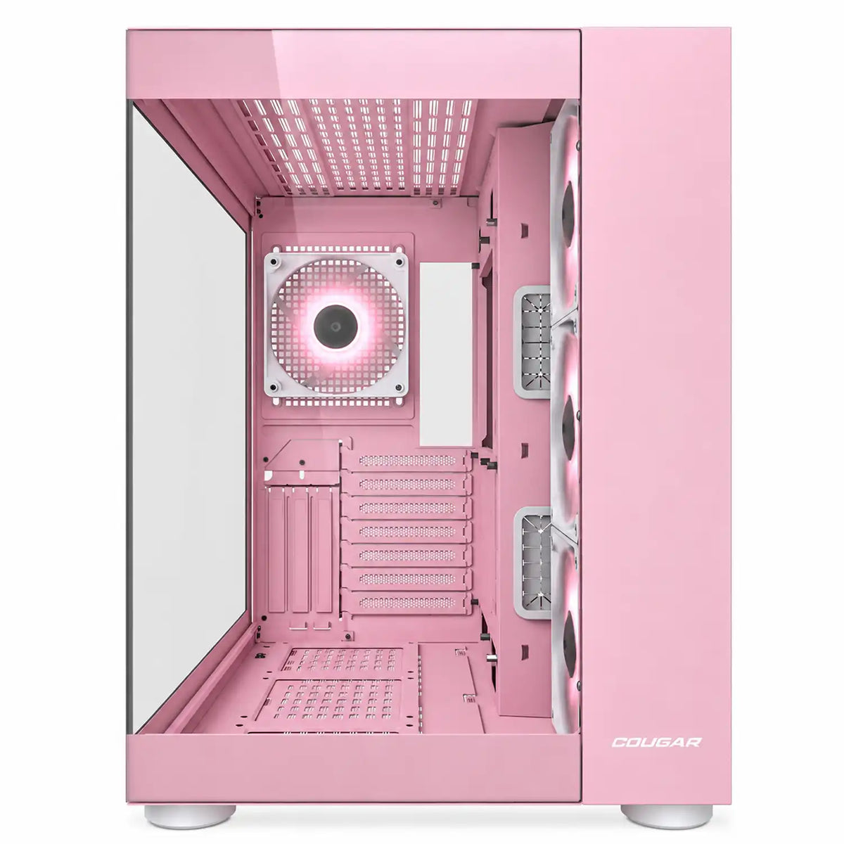 COUGAR FV150 RGB Pink dual chamber gaming PC case with ARGB fans and spacious interior -tpstech.in