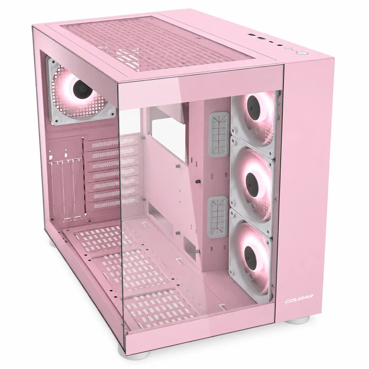 COUGAR FV150 RGB Pink gaming PC case with tempered glass side panel and ARGB fans -tpstech.in