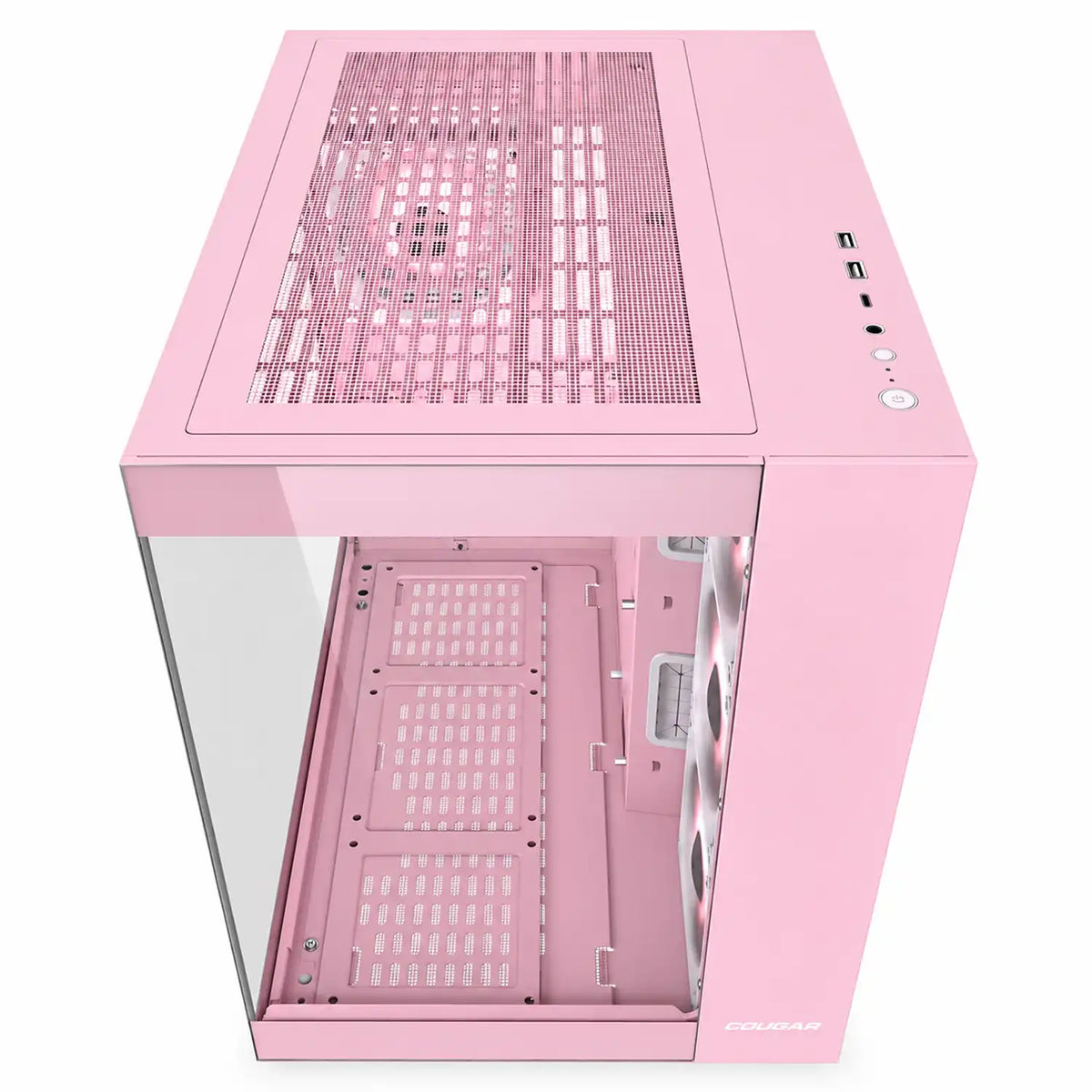 COUGAR FV150 RGB Pink mid tower PC case interior with rear ARGB fan and expansion slots -tpstech.in