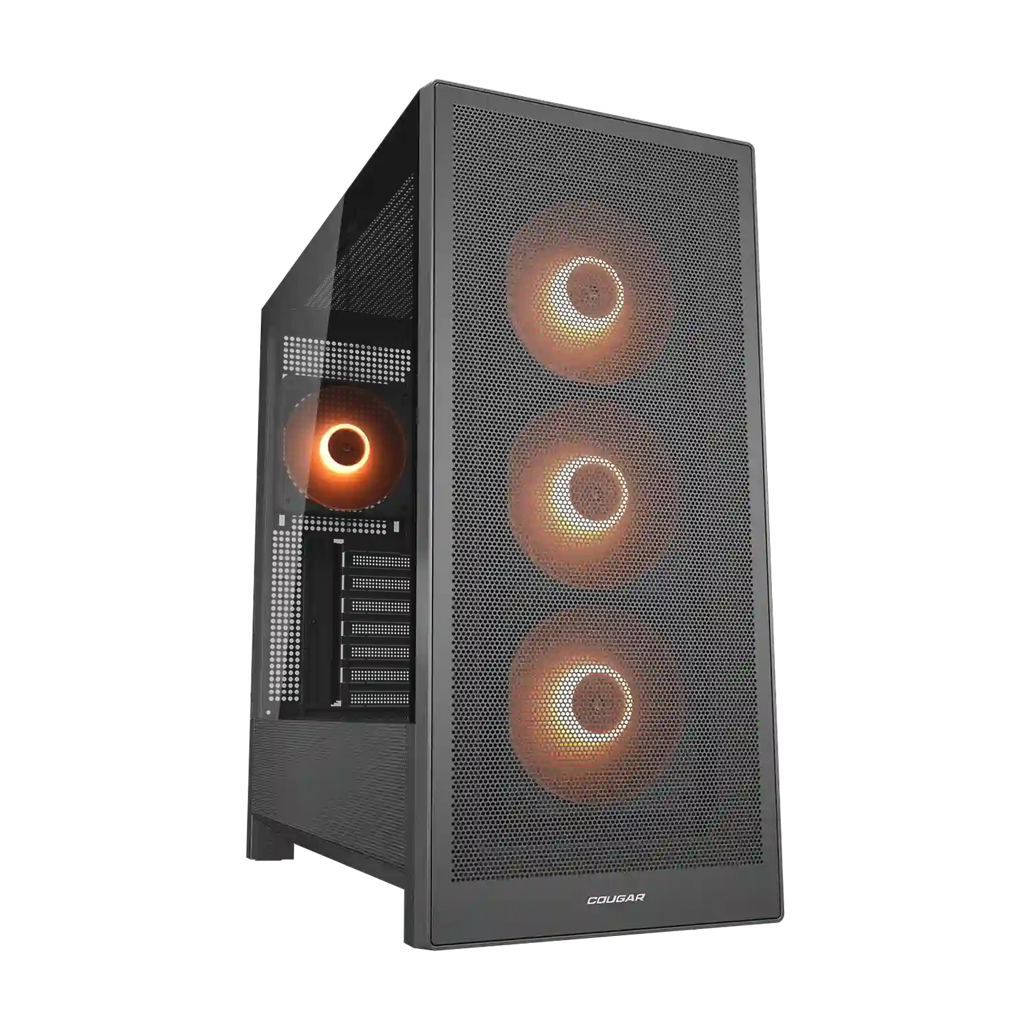 COUGAR MX230 RGB gaming PC case showing rear cable management area and PSU shroud layout -tpstech.in