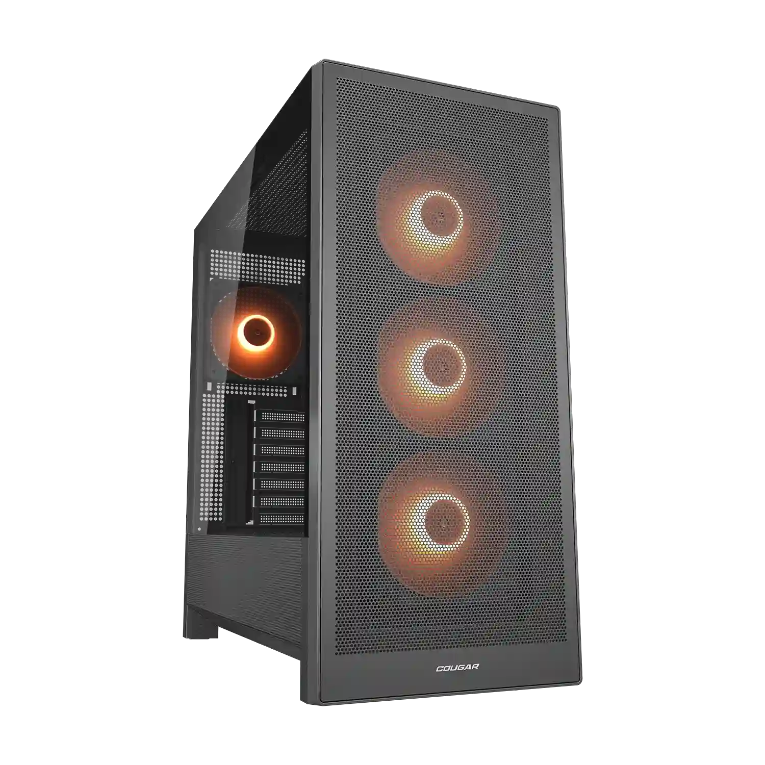 COUGAR MX230 RGB gaming PC case showing rear cable management area and PSU shroud layout -tpstech.in