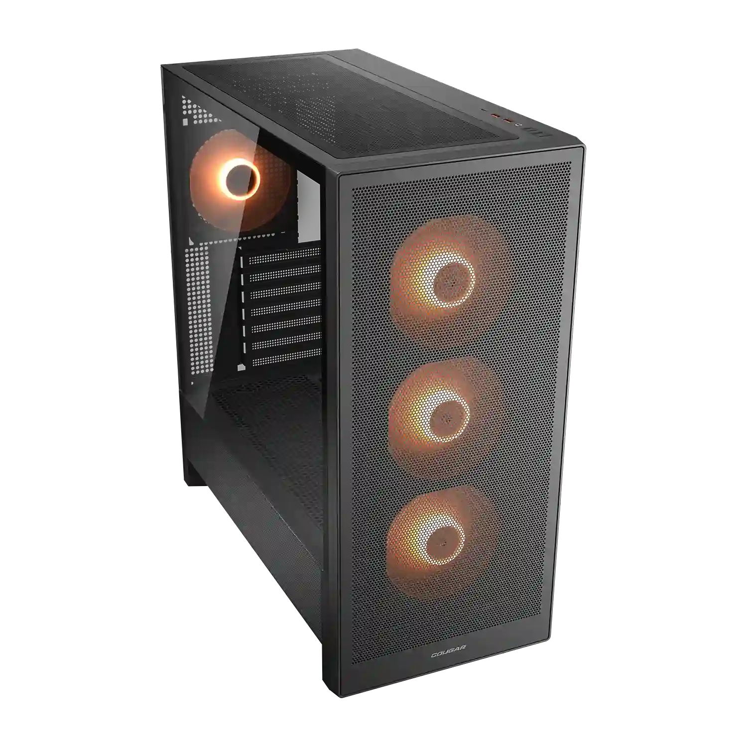 COUGAR MX230 RGB mid tower gaming PC case with mesh front panel and ARGB fans front view -tpstech.in