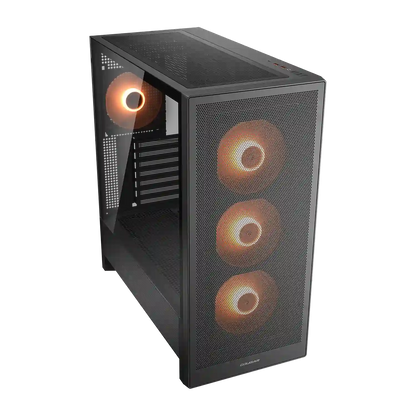 COUGAR MX230 RGB mid tower gaming PC case with mesh front panel and ARGB fans front view -tpstech.in