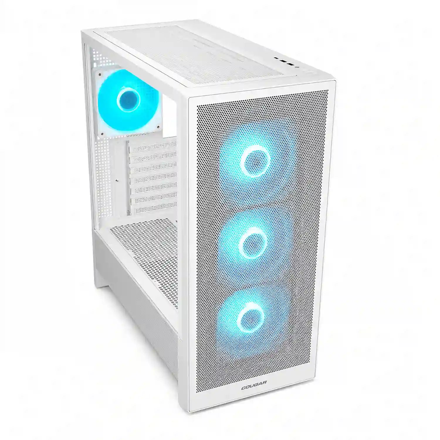 COUGAR MX230 RGB White mid tower PC case front view with three ARGB fans -tpstech.in