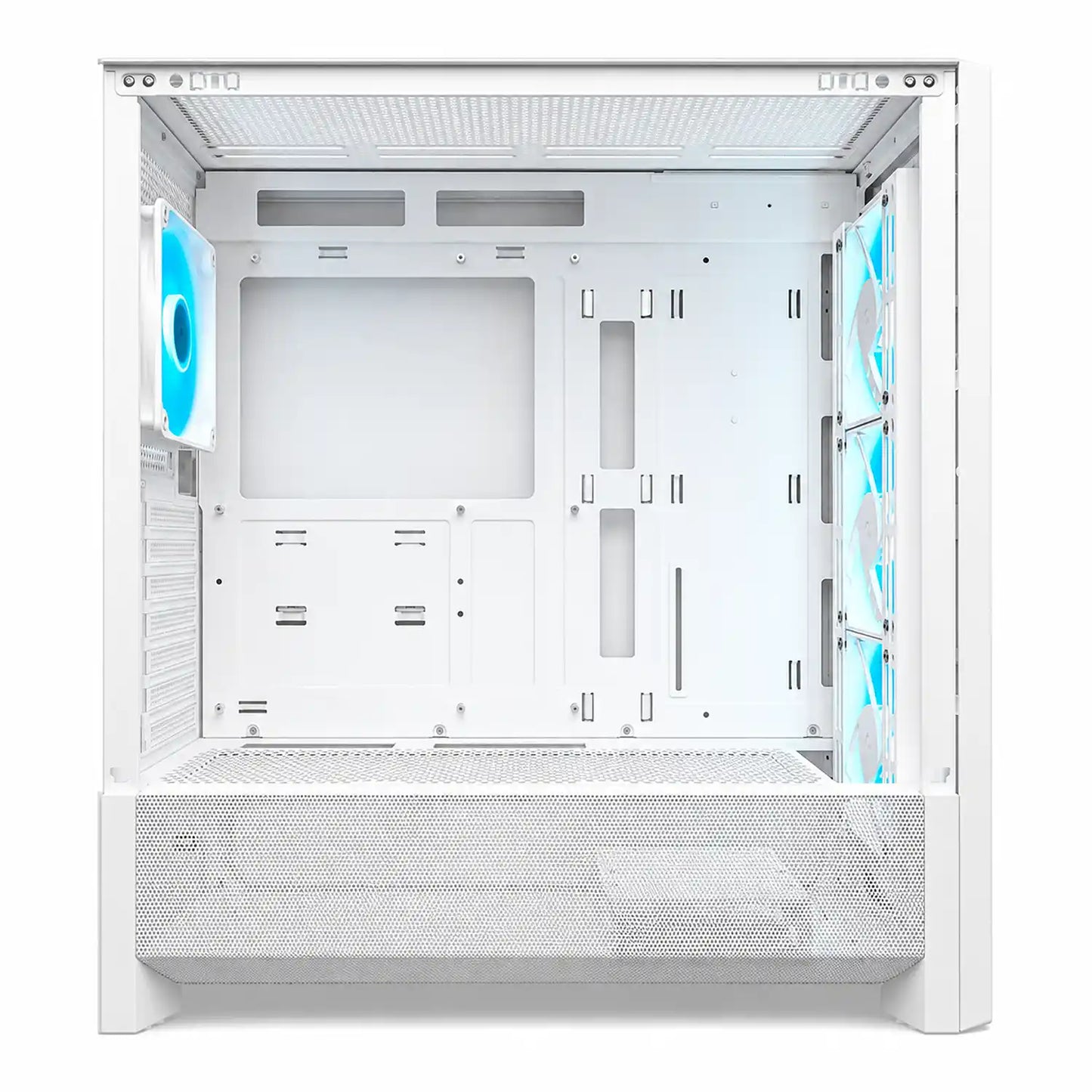 COUGAR MX230 RGB White PC case rear interior showing cable management and storage mounting areas -tpstech.in