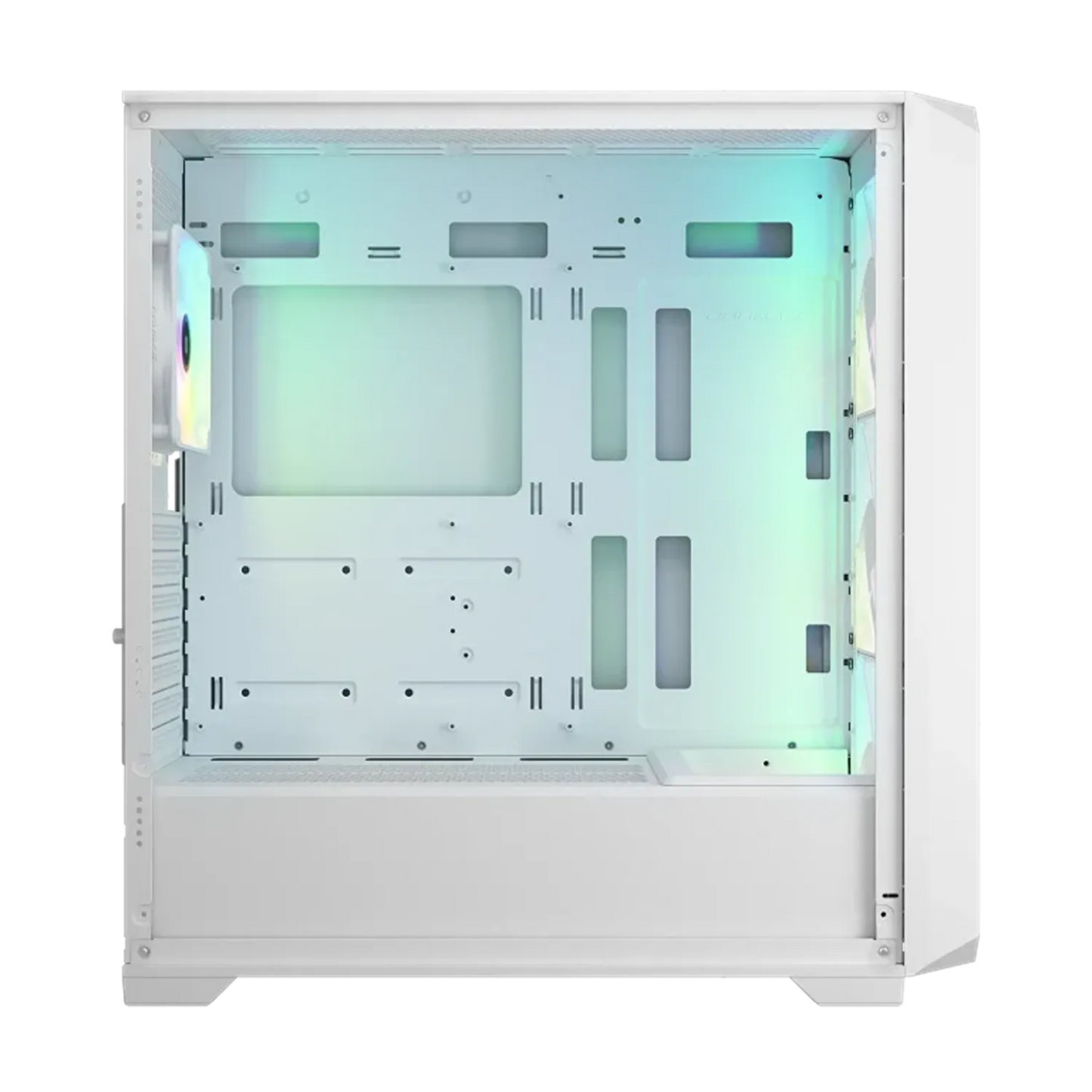 COUGAR MX600 Air White gaming case interior showing motherboard mounting area and ARGB fans-tpstech.in