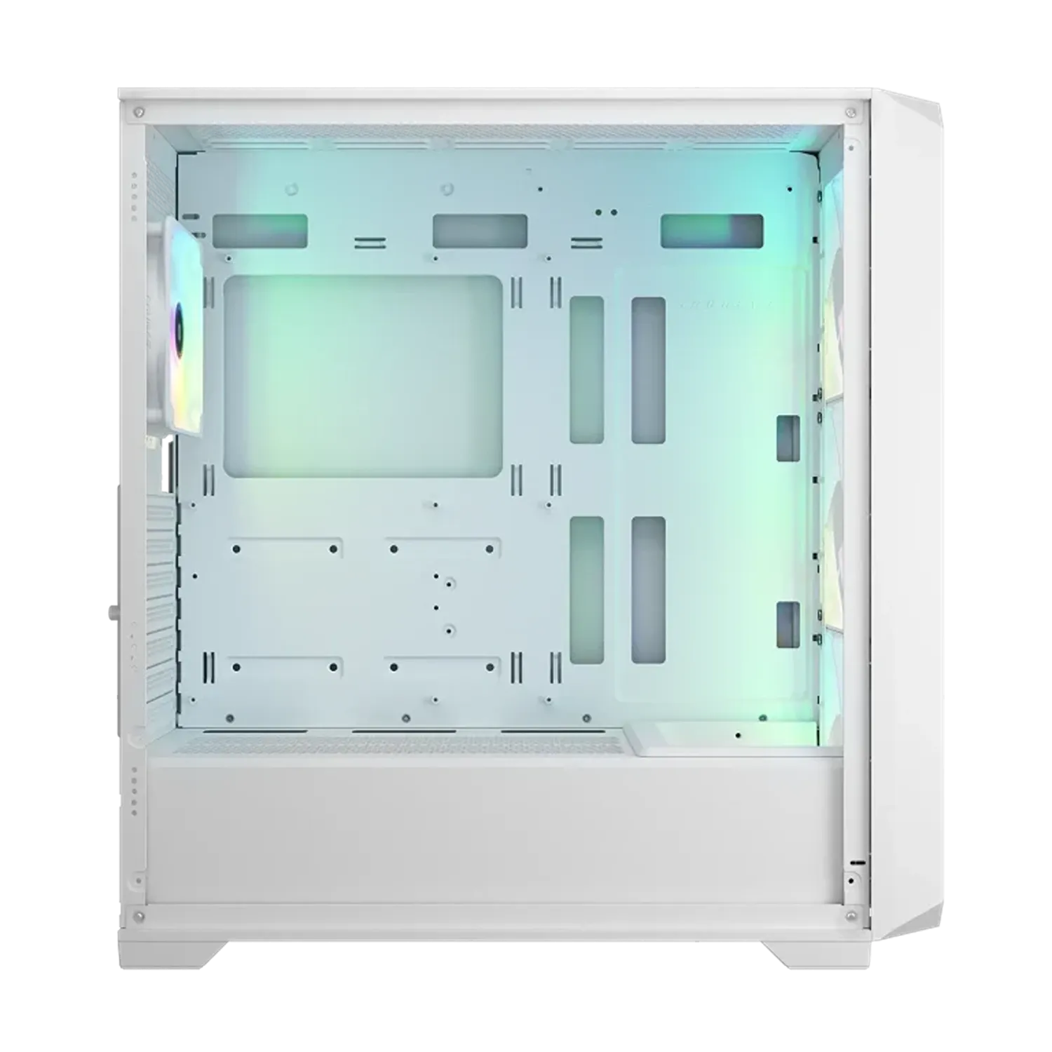 COUGAR MX600 Air White gaming case interior showing motherboard mounting area and ARGB fans-tpstech.in