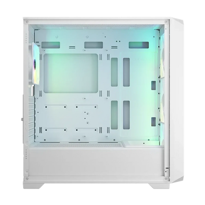 COUGAR MX600 Air White gaming case interior showing motherboard mounting area and ARGB fans-tpstech.in