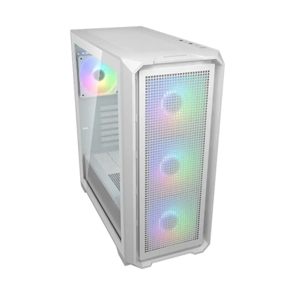 COUGAR MX600 Air White gaming PC case front and side view with ARGB fans-tpstech.in