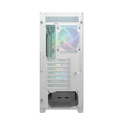COUGAR MX600 Air White gaming PC case rear view showing exhaust fan mount, expansion slots and PSU area-tpstech.in