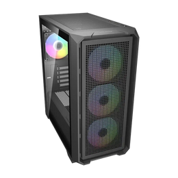 COUGAR MX600 Mini V2 Mini Tower gaming PC case front angle view with ARGB cooling fans -tpstech.in