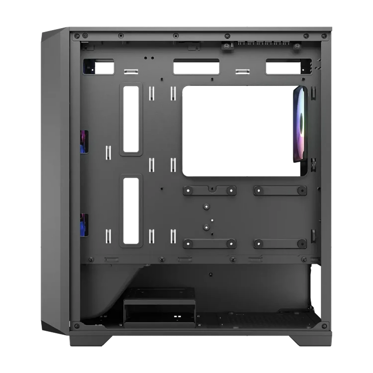 COUGAR MX600 Mini V2 gaming PC case rear interior with cable management openings and mounting points -tpstech.in