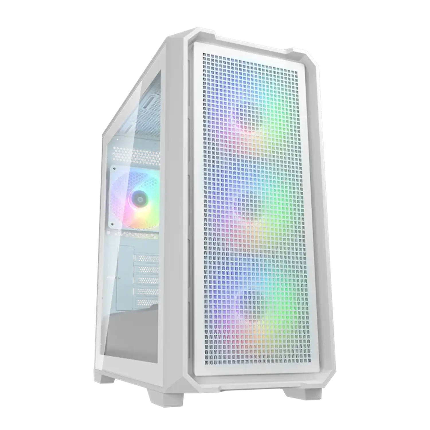 COUGAR MX600 Mini V2 White front angle Mini Tower gaming PC case with ARGB fans -tpstech.in