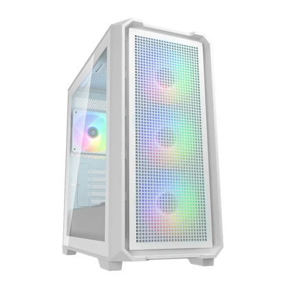 COUGAR MX600 Mini V2 White front angle Mini Tower gaming PC case with ARGB fans -tpstech.in