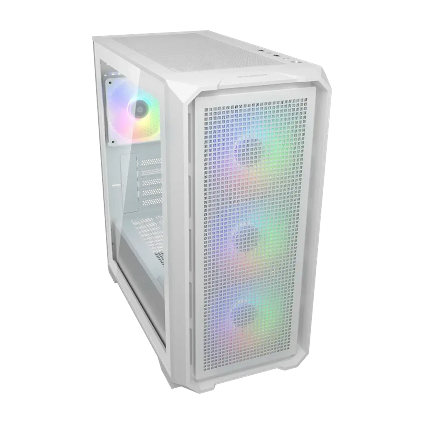 COUGAR MX600 Mini V2 White front side view gaming PC case with tempered glass side panel -tpstech.in