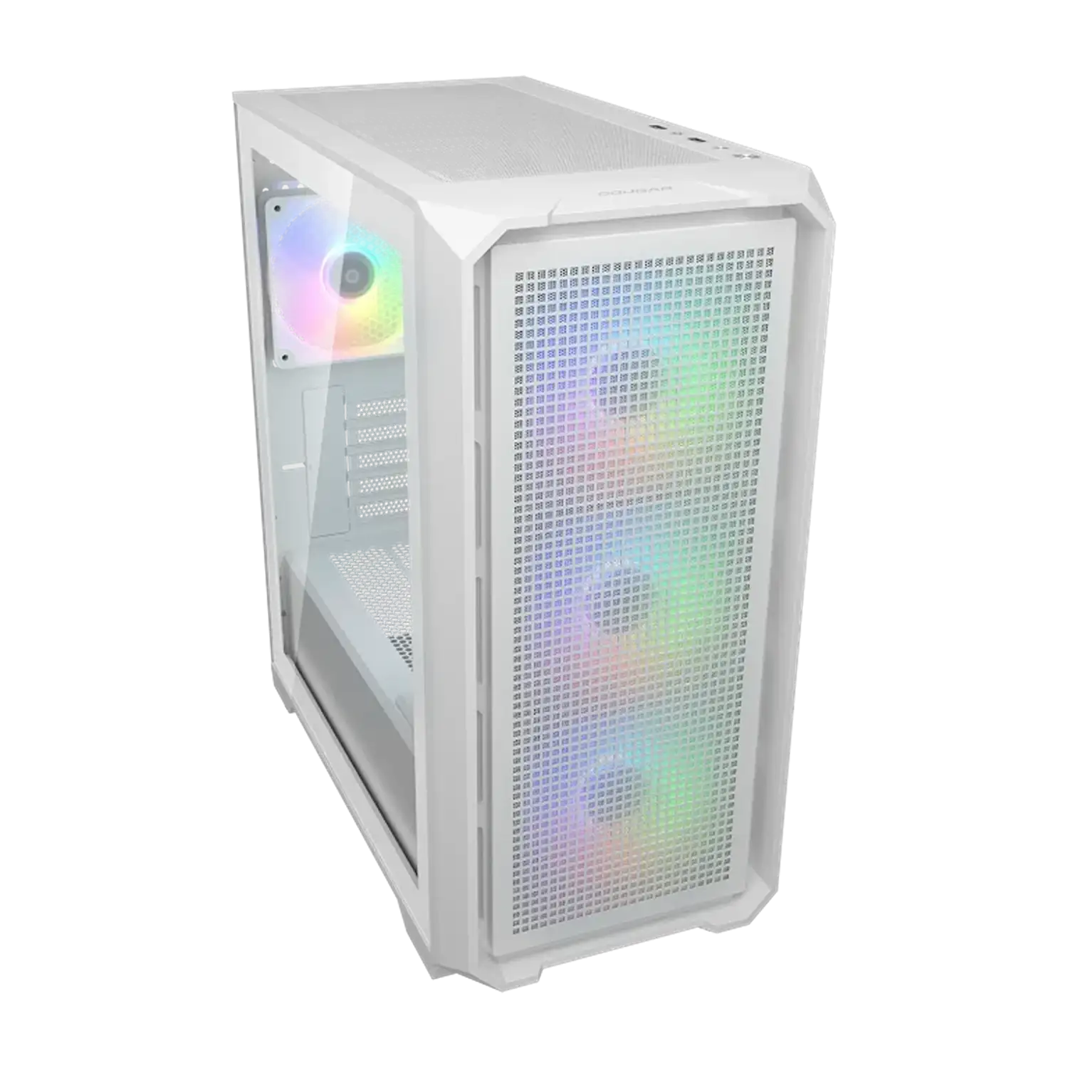 COUGAR MX600 Mini V2 White front side view gaming PC case with tempered glass side panel -tpstech.in