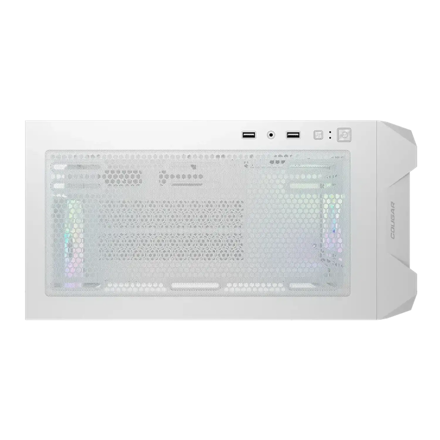 COUGAR MX600 Mini V2 White interior layout showing motherboard area, cable openings and ARGB fans -tpstech.in
