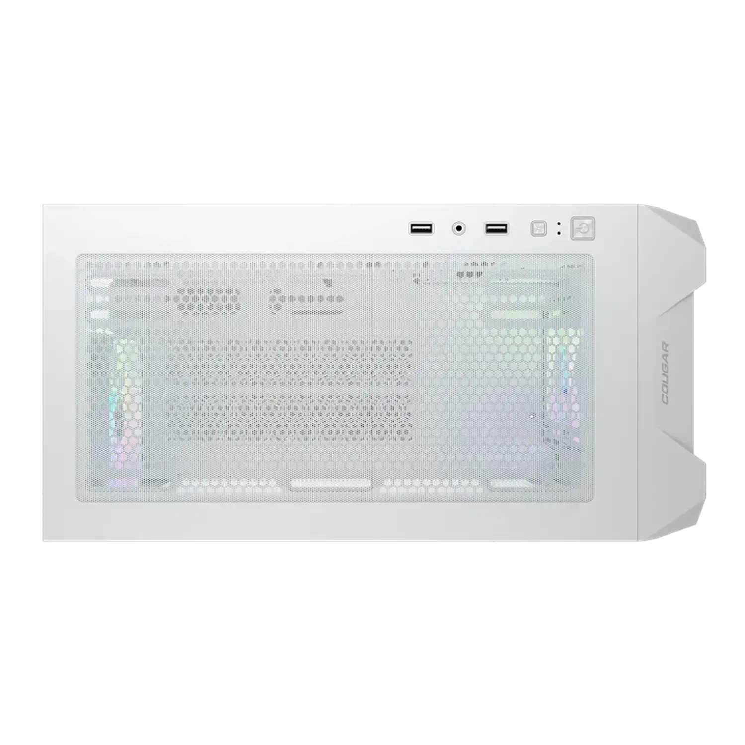 COUGAR MX600 Mini V2 White interior layout showing motherboard area, cable openings and ARGB fans -tpstech.in