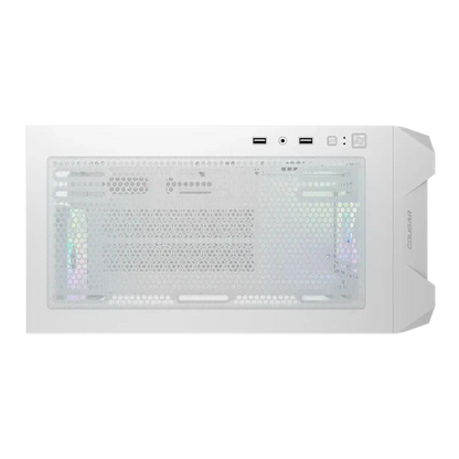 COUGAR MX600 Mini V2 White interior layout showing motherboard area, cable openings and ARGB fans -tpstech.in