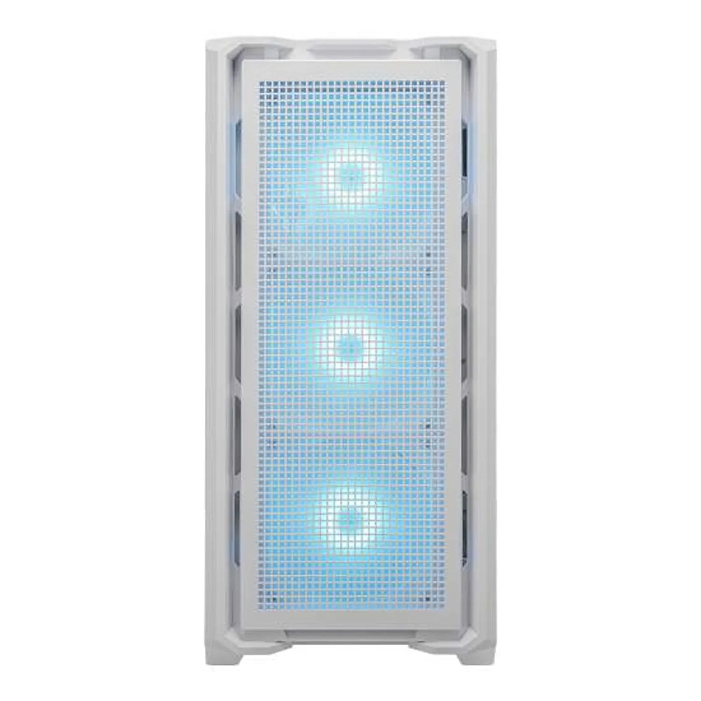 COUGAR MX600 RGB White full tower case front view with three illuminated ARGB fans -tpstech.in