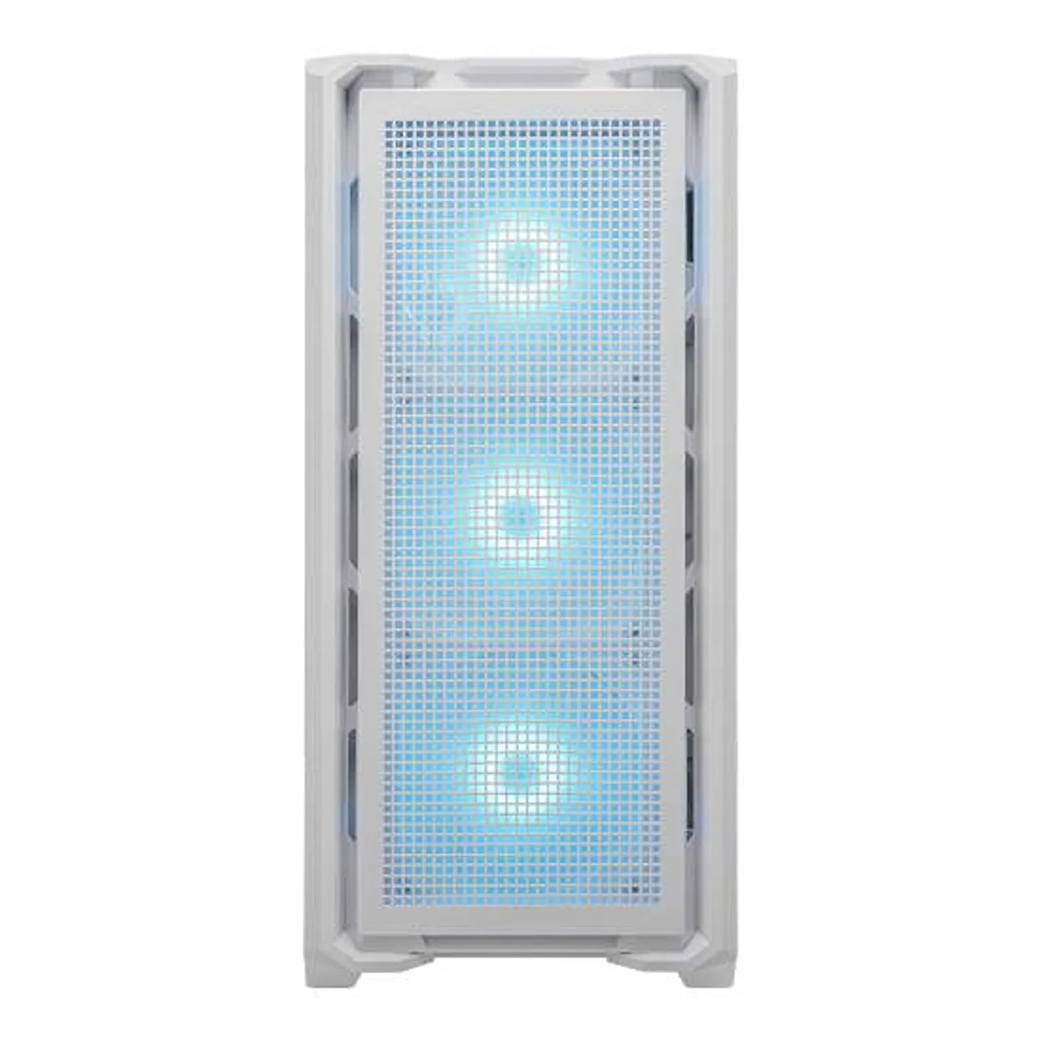 COUGAR MX600 RGB White full tower case front view with three illuminated ARGB fans -tpstech.in