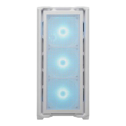 COUGAR MX600 RGB White full tower case front view with three illuminated ARGB fans -tpstech.in