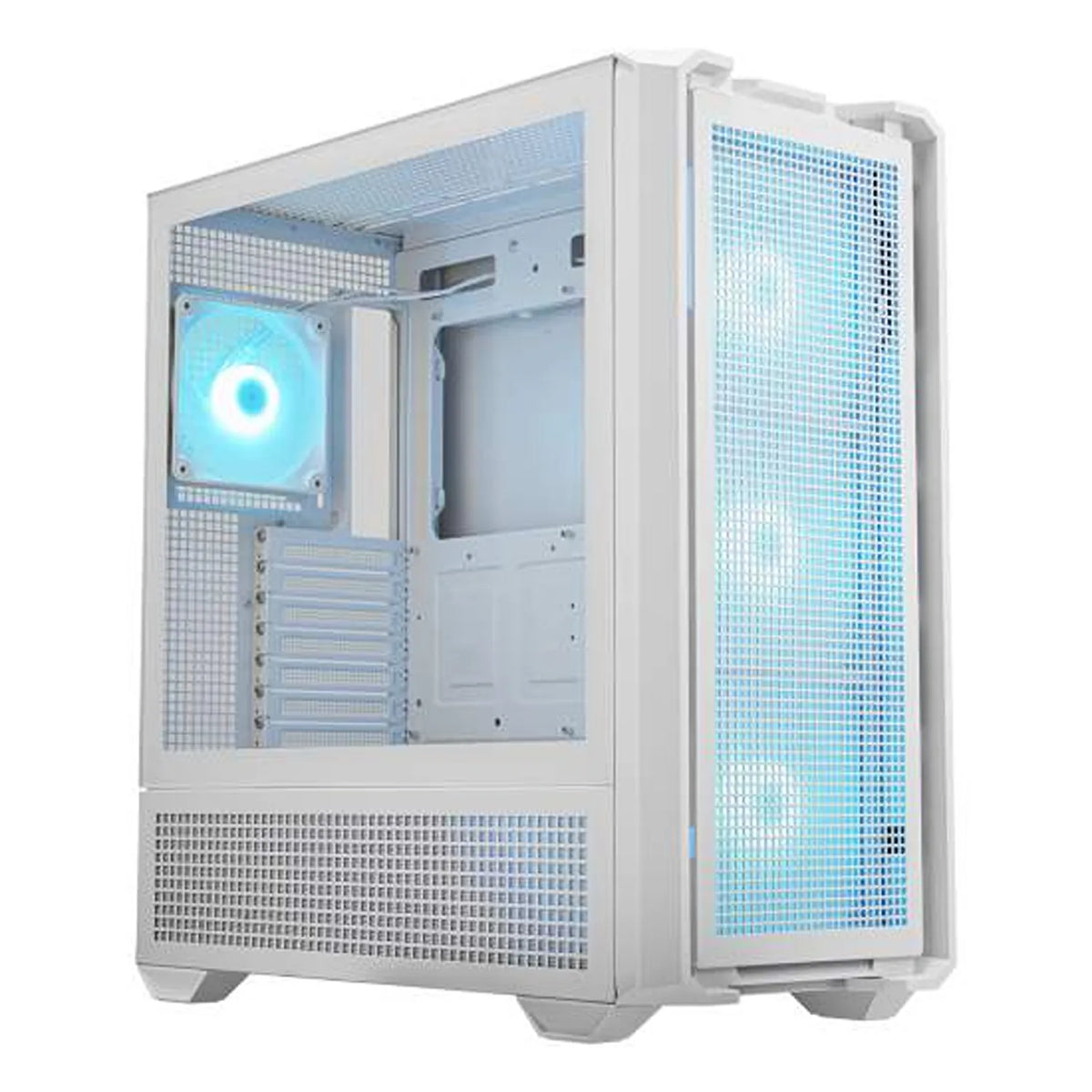 COUGAR MX600 RGB White full tower PC case side view with transparent panel and rear ARGB fan -tpstech.in