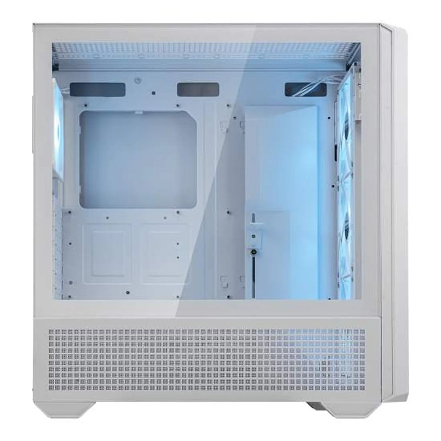 COUGAR MX600 RGB White gaming case interior side view showing spacious component mounting area and front fans -tpstech.in