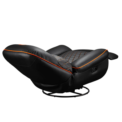 COUGAR Overlord gaming recliner sofa reclined position showing wide cushioned seat and swivel base -tpstech.in