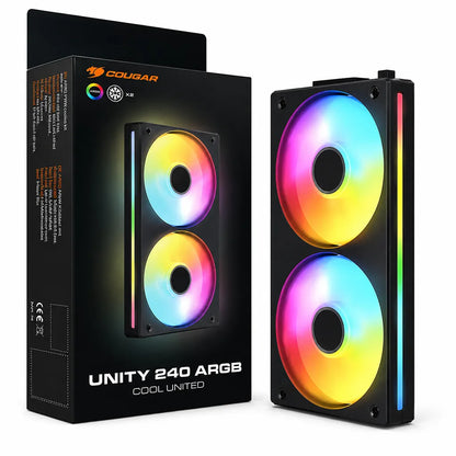 Cougar Unity240-FB ARGB 240mm Single-Frame PWM Fan with retail box and vibrant ARGB lighting in black finish -tpstech.in