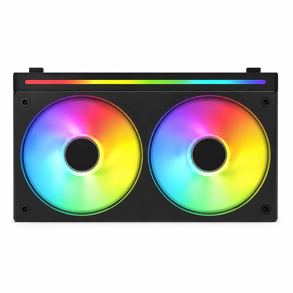Cougar Unity240-FB ARGB 240mm Single-Frame PWM Fan front view with dual PWM fans and vibrant ARGB lighting in black -tpstech.in