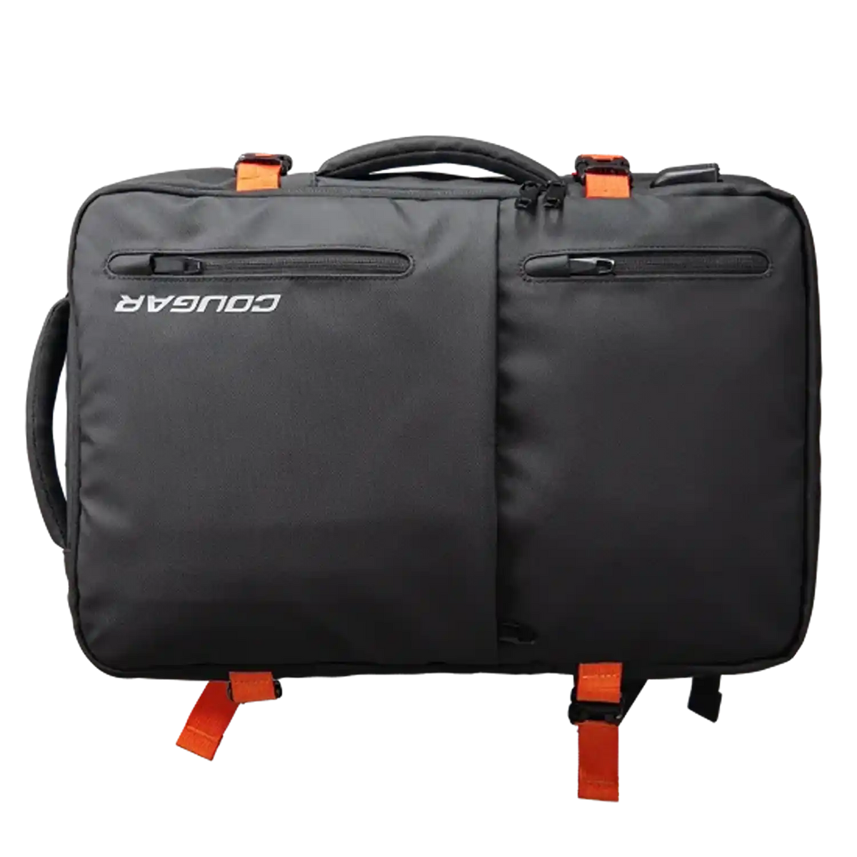COUGAR VANGUARD laptop backpack close-up showing external USB-A charging port and secure buckle-tpstech.in