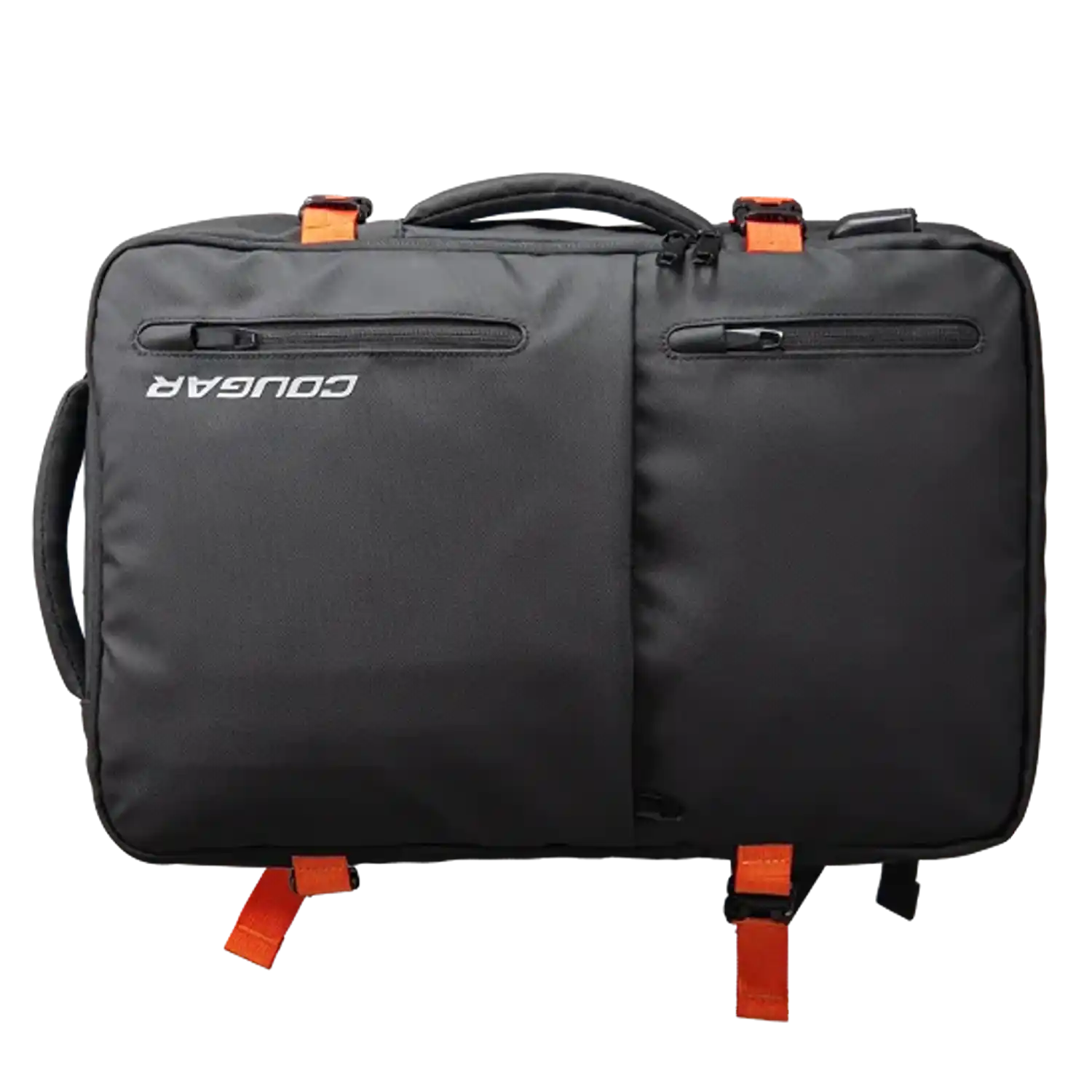 COUGAR VANGUARD laptop backpack close-up showing external USB-A charging port and secure buckle-tpstech.in