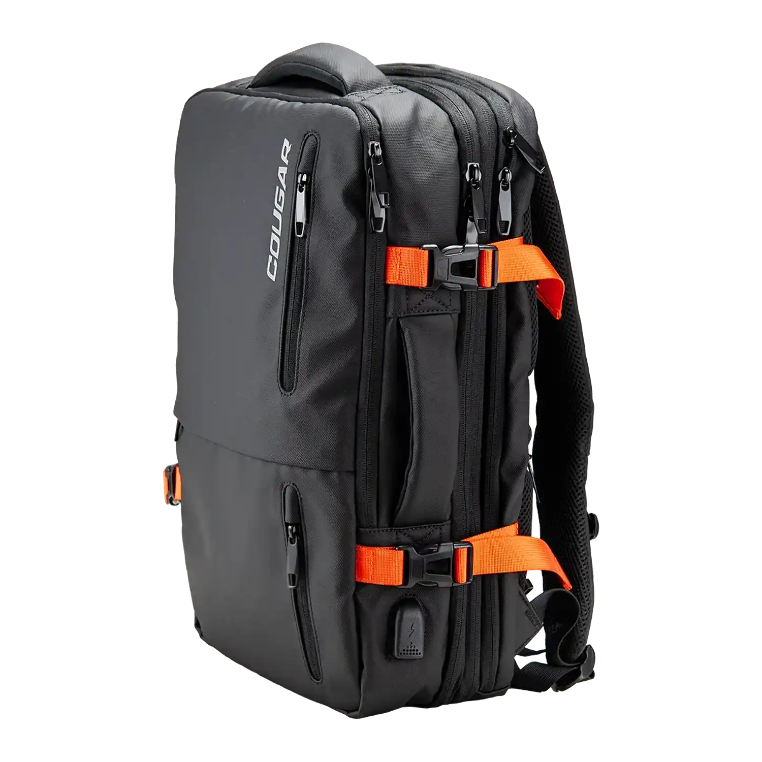 COUGAR VANGUARD laptop backpack close-up showing front storage pocket and organized accessory space-tpstech.in