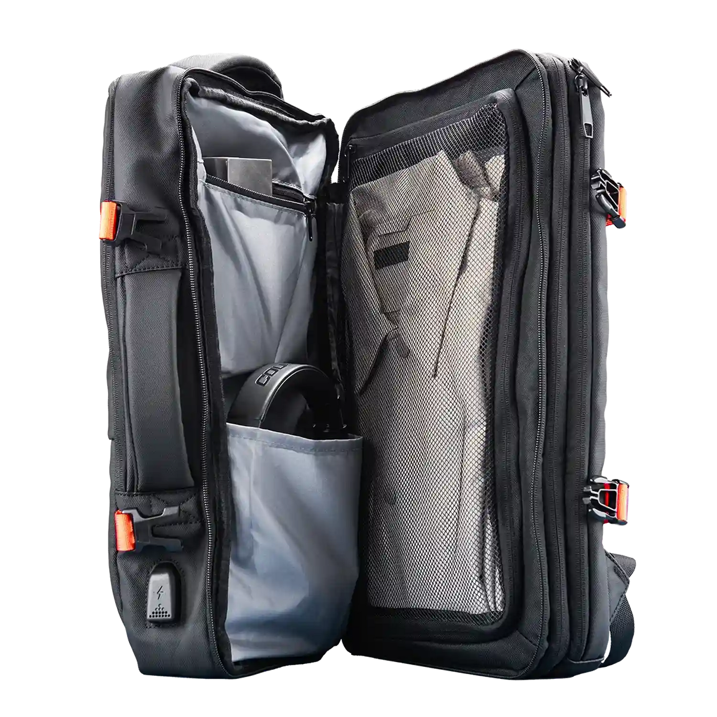 COUGAR VANGUARD laptop backpack interior with multiple organized storage compartments and mesh pocket-tpstech.in
