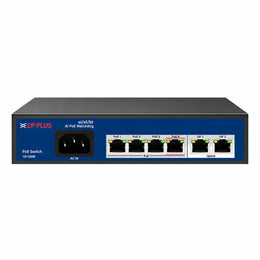 Front View of CP PLUS CP-ANW-HP4H2-N65 4-Port Unmanaged PoE Switch with 2 Uplinks and AC Power Socket -tpstech.in