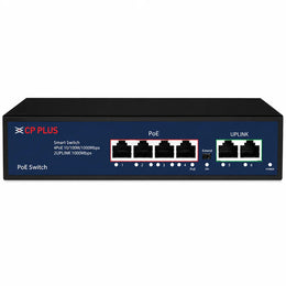 CP PLUS CP-DNW-GPU4G2-48 6-Port Gigabit PoE Switch front view with 4 PoE ports and 2 Gigabit uplink ports -tpstech.in