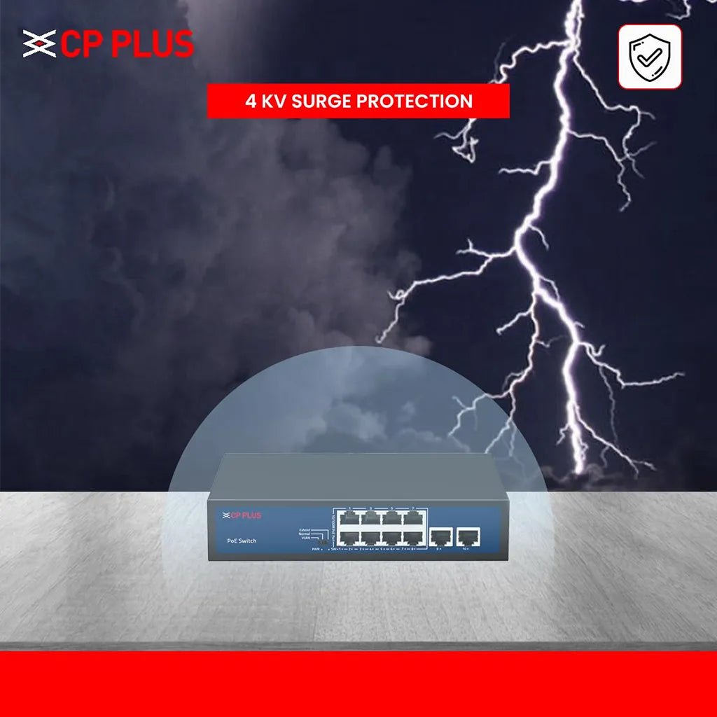 CP PLUS CP-DNW-HPU8H2-96-V2 8 Port PoE Network Switch with 4KV surge protection for CCTV and IP camera networks -tpstech.in