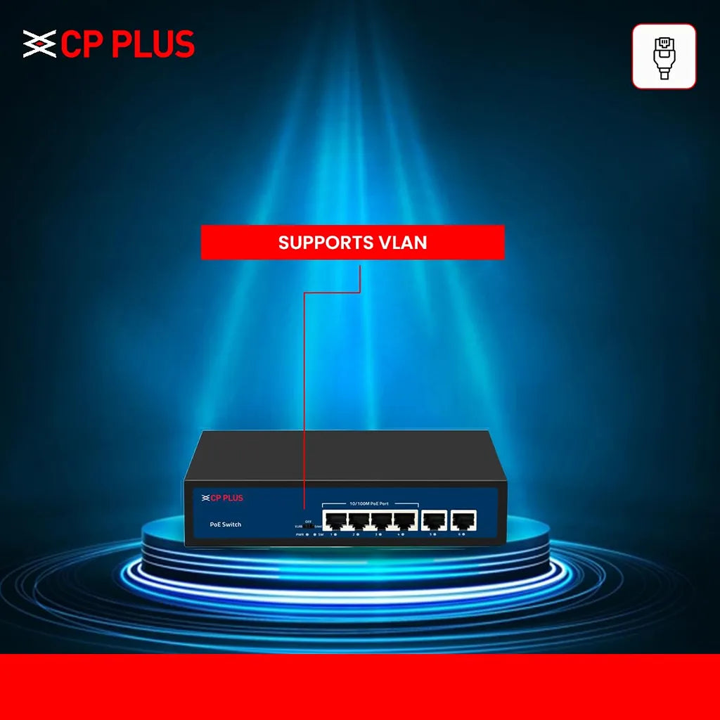 CP PLUS CP-DNW-HPU8H2-96-V2 Fast Ethernet PoE switch with VLAN support for secure CCTV network deployment -tpstech.in