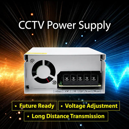 CP PLUS CP-DPS-MD200-12D CCTV power supply highlighting voltage adjustment, future ready design and long distance transmission -tpstech.in