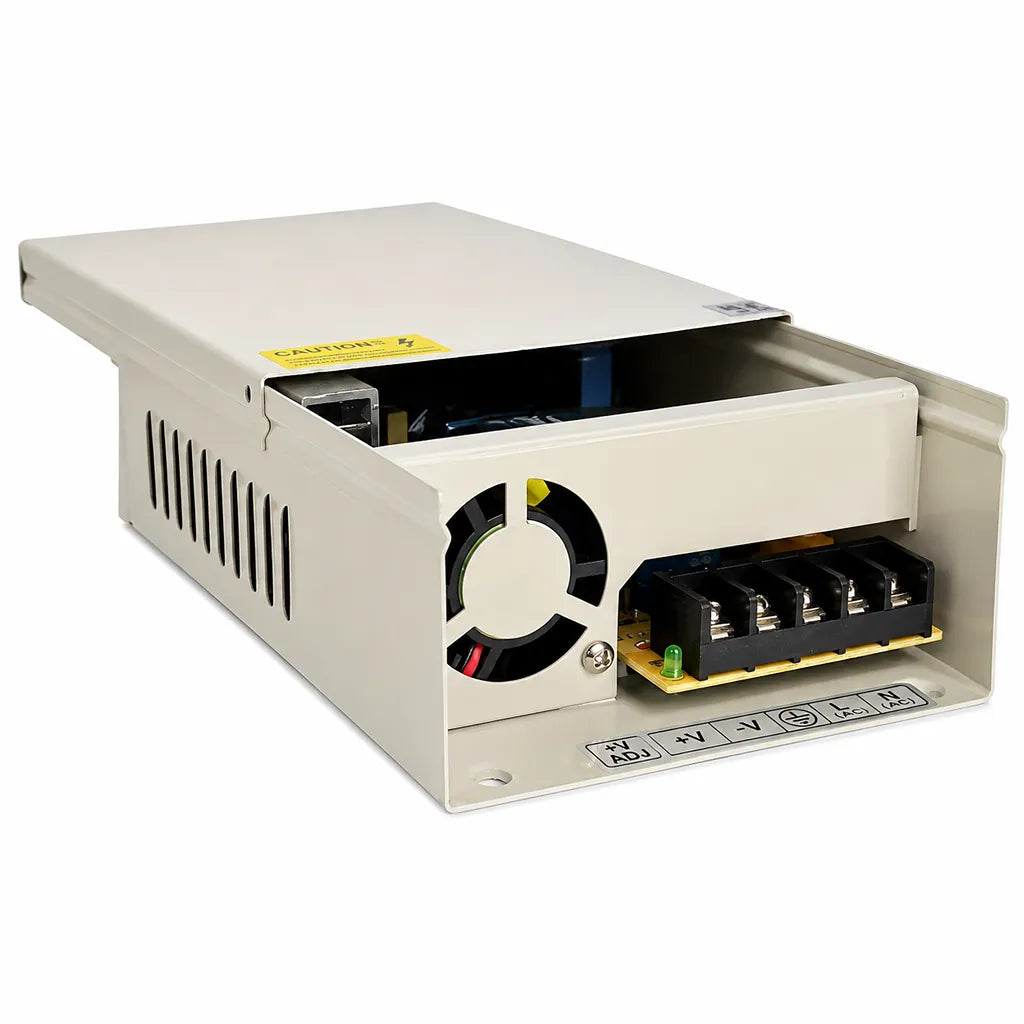 CP PLUS CP-DPS-MD200P-12D 240W 12V metal case CCTV power supply front angle view with terminal block -tpstech.in