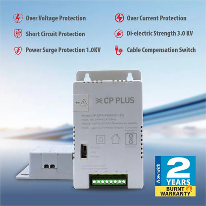CP PLUS CP-DPS-PD04V2-12D 4 Channel CCTV Power Supply with over voltage, over current, short circuit and surge protection -tpstech.in