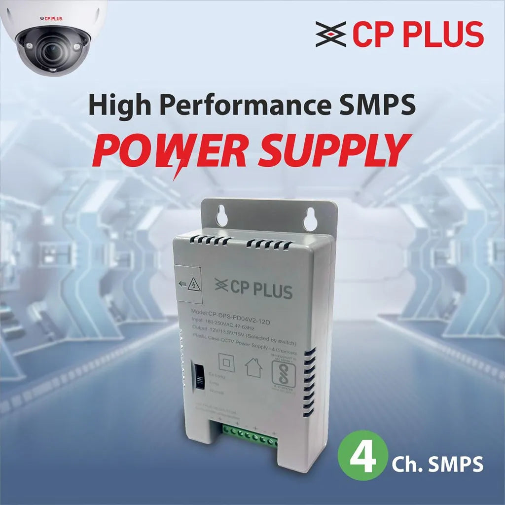 CP PLUS CP-DPS-PD04V2-12D high performance 4 channel SMPS CCTV power supply front view -tpstech.in