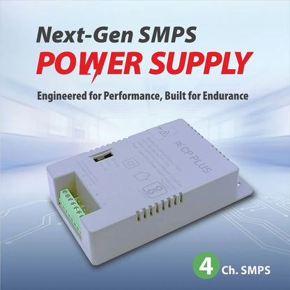 CP PLUS CP-DPS-PD04V2-12D next generation 4 channel SMPS CCTV power supply angled view -tpstech.in