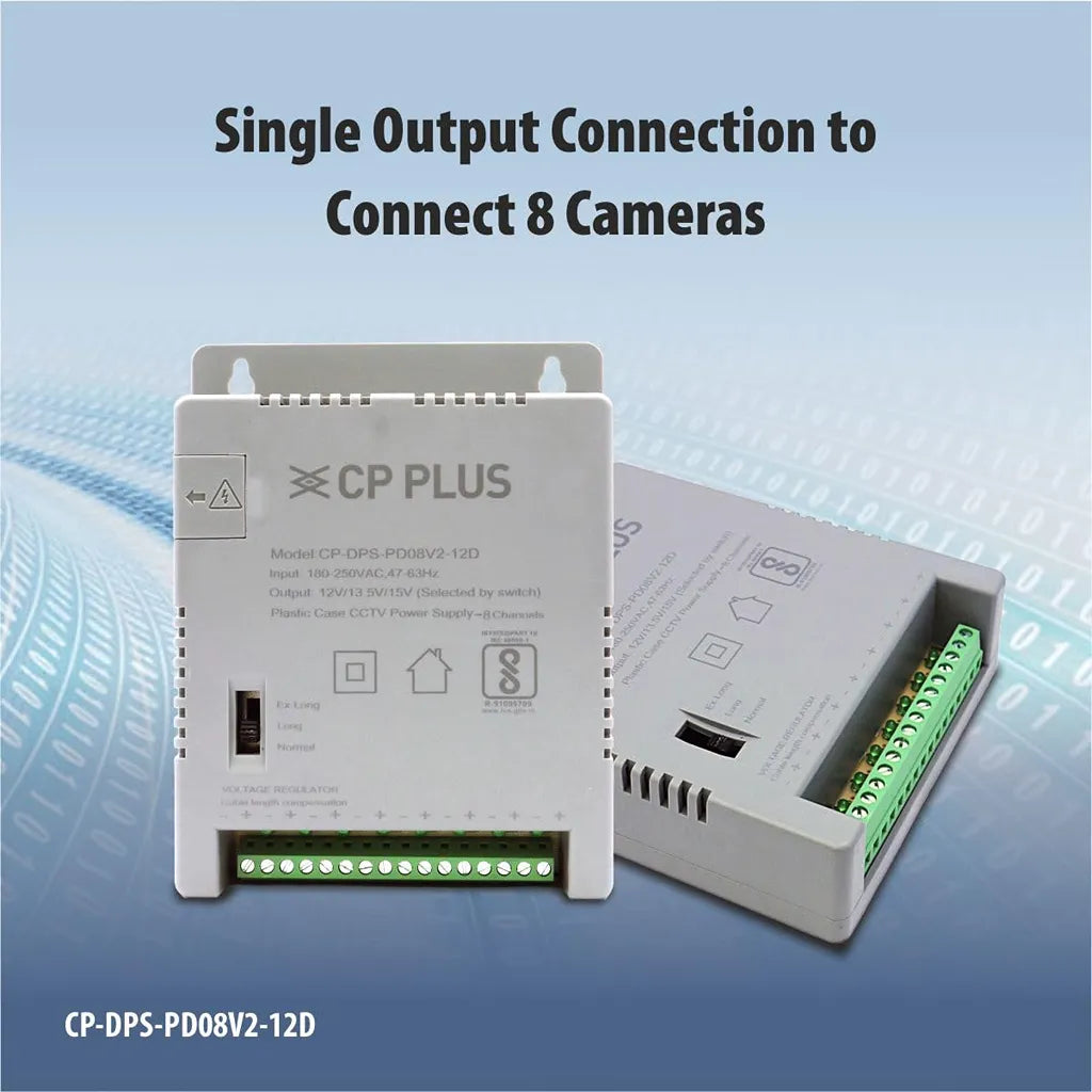 CP PLUS CP-DPS-PD08V2-12D 8 channel CCTV power supply with single output connection for up to 8 cameras -tpstech.in