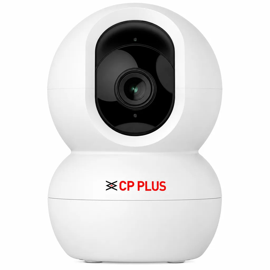 CP PLUS CP-E28Q 2MP WiFi PT indoor security camera angled front view with pan tilt design -tpstech.in