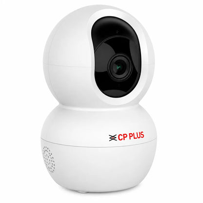 CP PLUS CP-E28Q 2MP WiFi PT security camera left front view with built-in speaker and pan tilt functionality -tpstech.in
