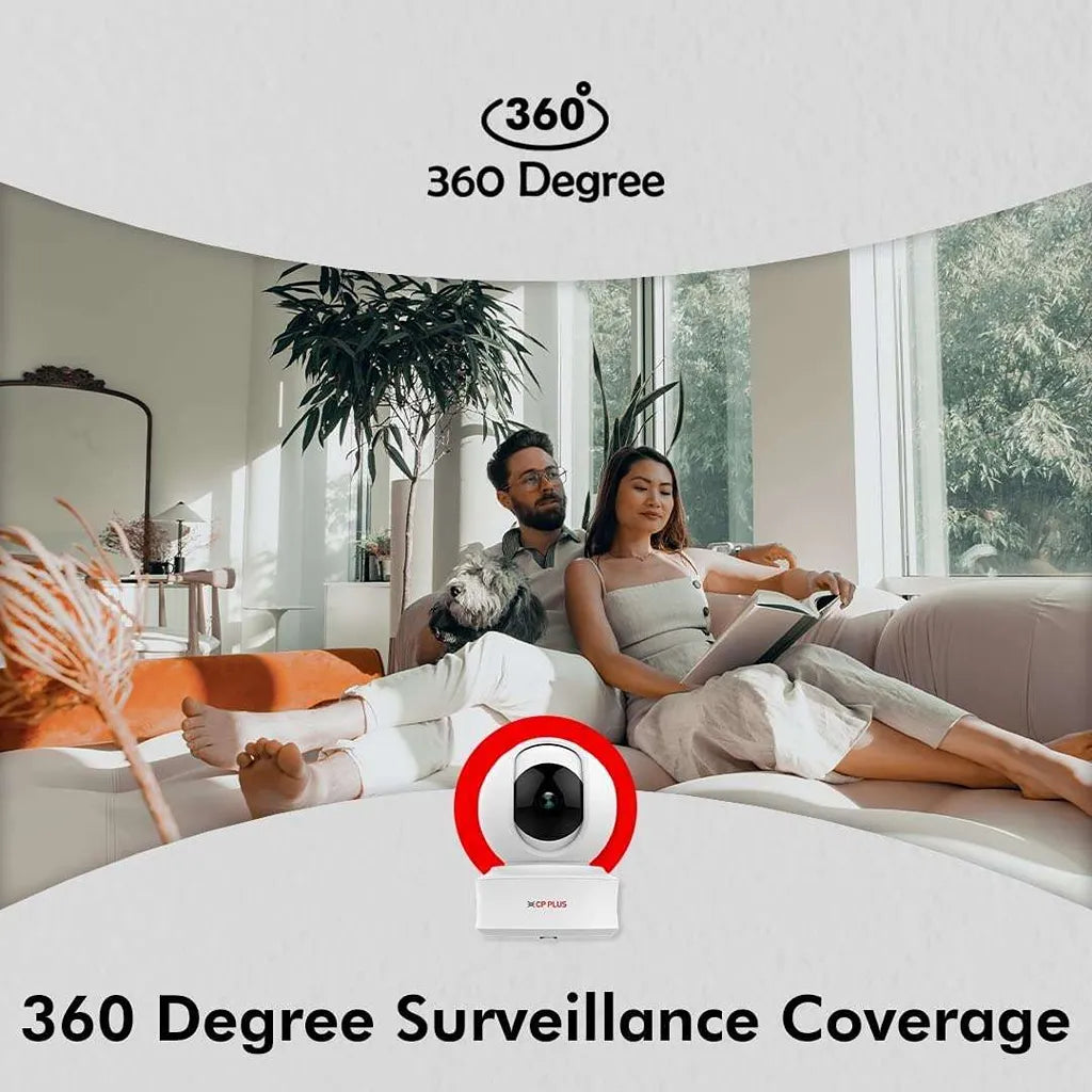 CP PLUS CP-E31A 3MP Wi-Fi PT Security Camera providing 360 degree surveillance coverage for home security monitoring -tpstech.in